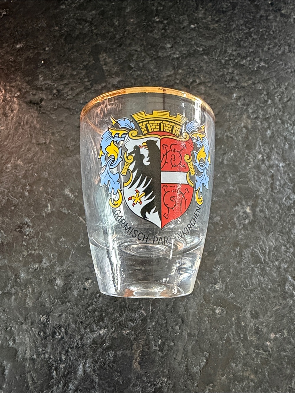 Garmisch-Partenkirchen Crest Shot Glass Tumbler with Gold Rim